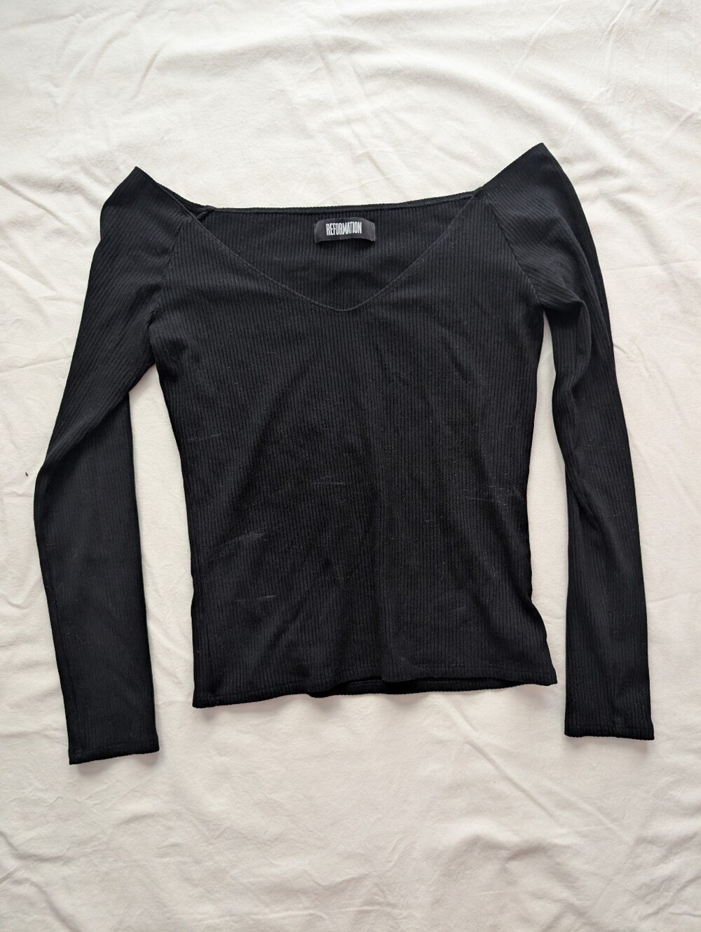 Reformation Off The Shoulder Ribbed Long Sleeve Shirt